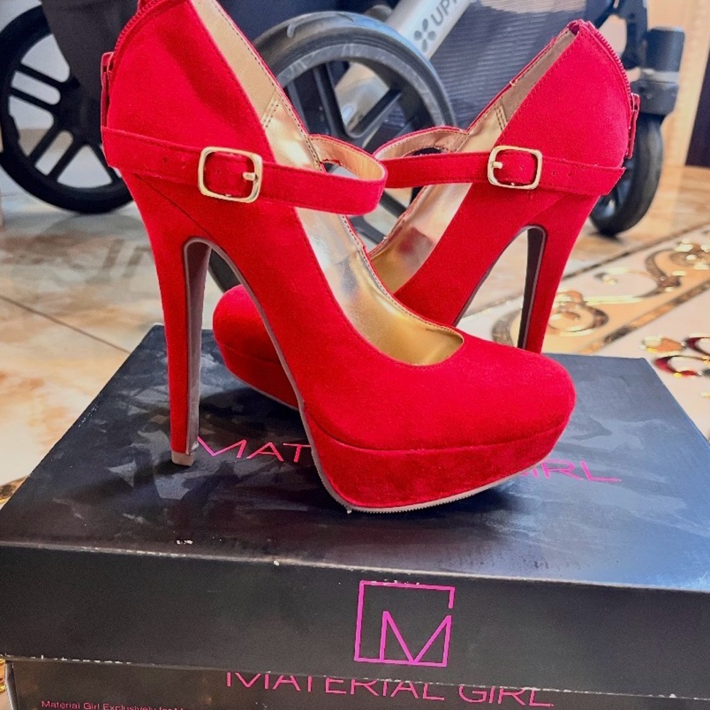 Material Girl Red Suede Mary Jane Platform Heels